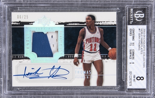 2003-04 UD "Exquisite Collection" Noble Nameplates #IT Isiah Thomas Signed Game Used Patch Card (#06/25) – BGS NM-MT 8/BGS 10